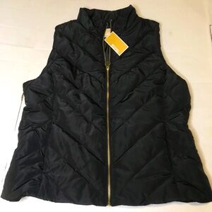 Michael Kors Black Puffer Vest with Zip Up Women Size L NWT Ret. $125